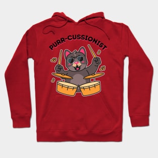 Purr-cussionist Funny Drummer Cat Puns Hoodie